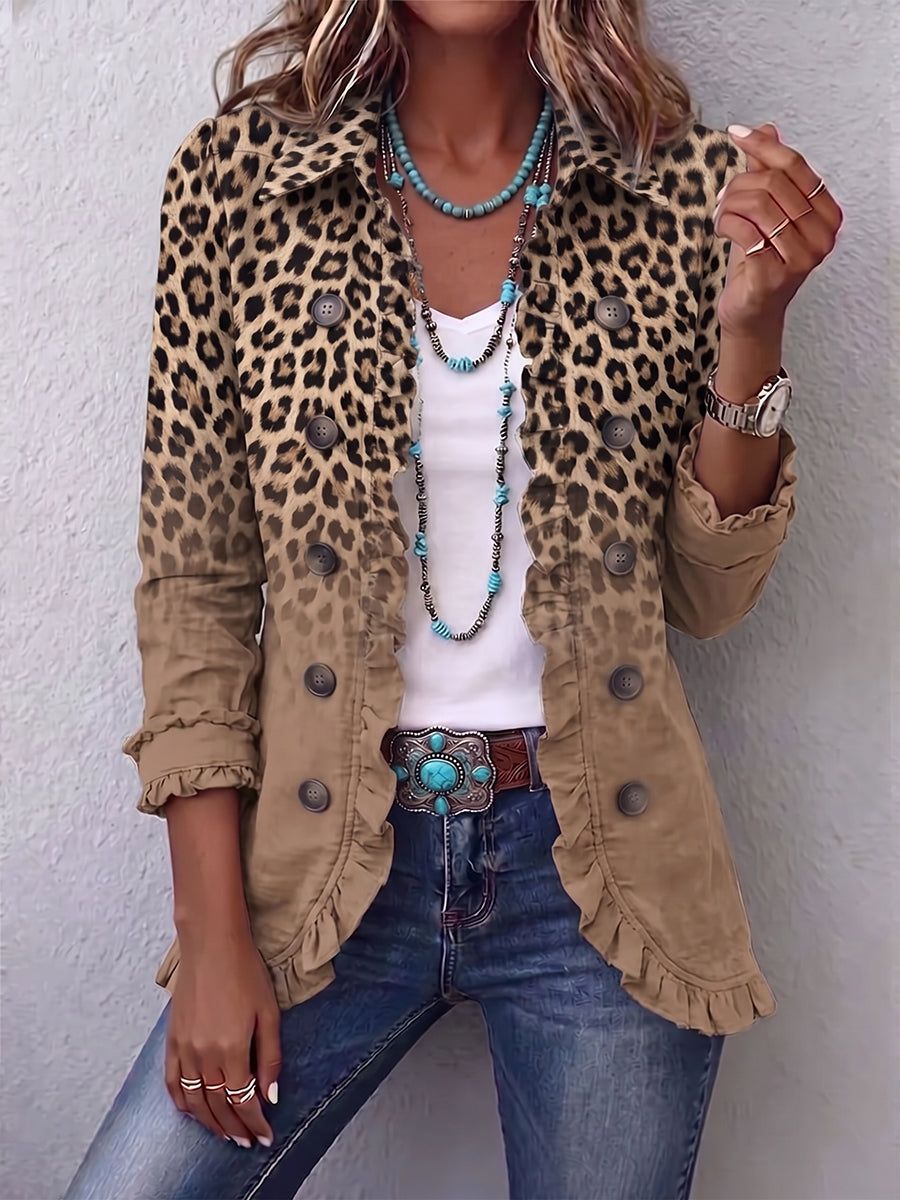 Chaqueta de Leopardo Degradado con Volantes