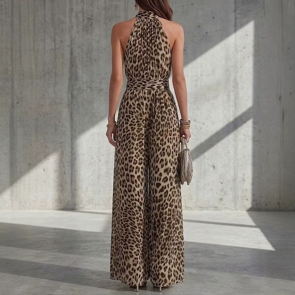 Mono Largo Animal Print Leopardo con Cuello Halter