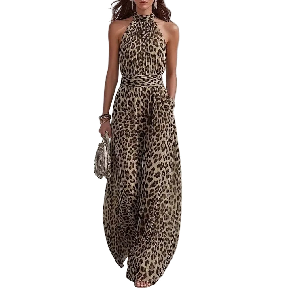 Mono Largo Animal Print Leopardo con Cuello Halter