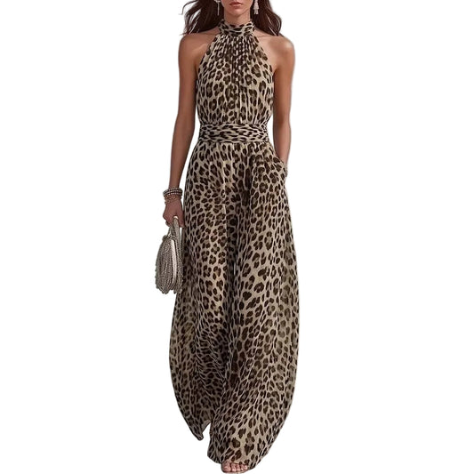 Mono Largo Animal Print Leopardo con Cuello Halter