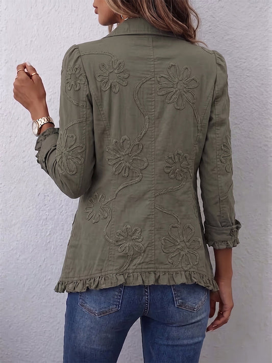 Asunción - Chaqueta bordada verde retro con volantes, vista frontal