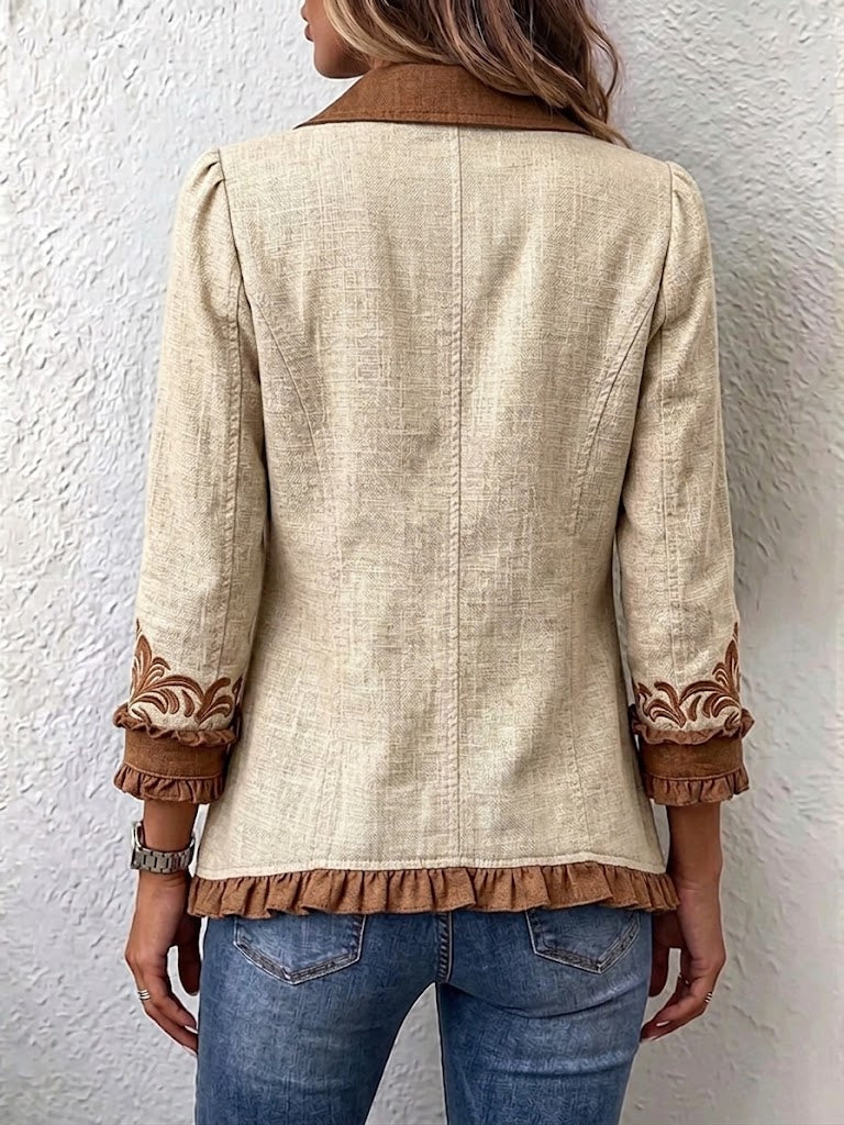 Chaqueta Floral Bordada con Volantes