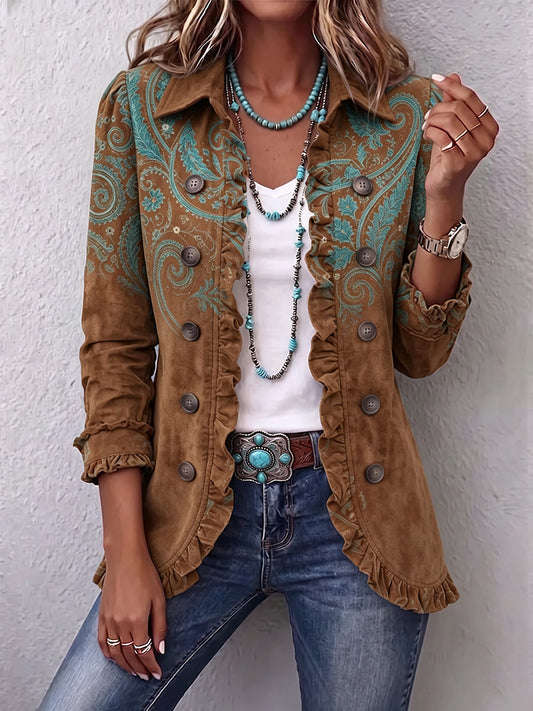Chaqueta Estampado Cachemir Marrón con Volantes