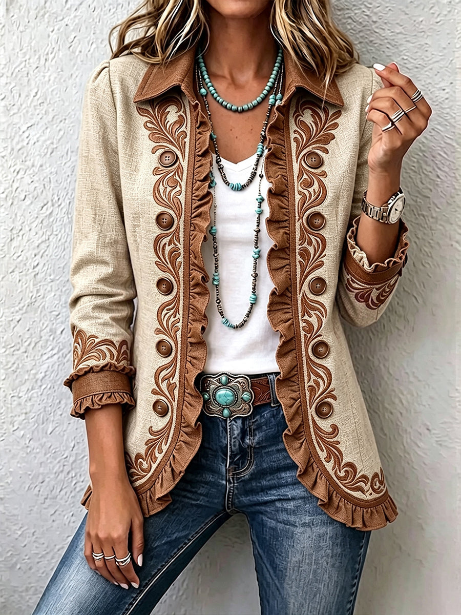 Chaqueta Floral Bordada con Volantes